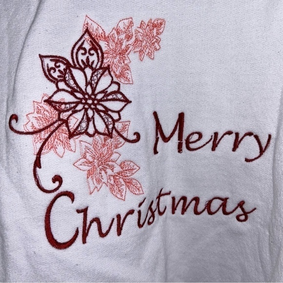 Sweatshirt Hand Stitched Floral “Merry Christmas” Long Sleeve Pull Over Fleece - Picture 8 of 10